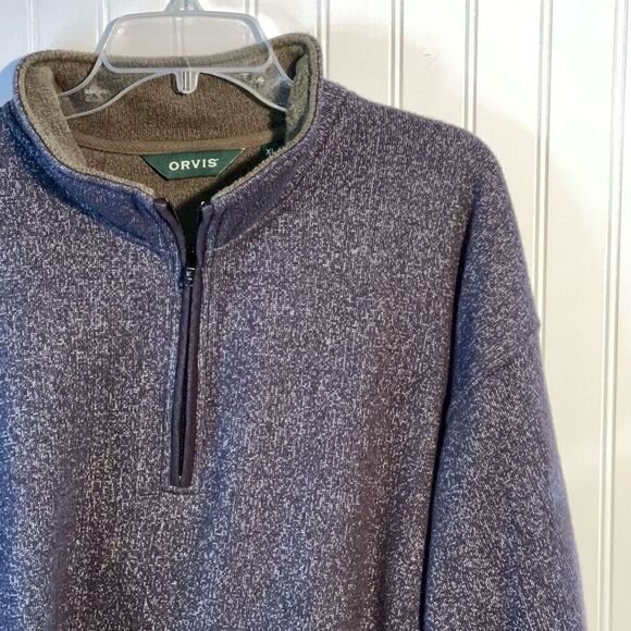 Orvis Long Sleeved Sweater Men’s XLarge Gray 1/4 Zip Long Sleeve Knit Ribbed Hem - Picture 3 of 11